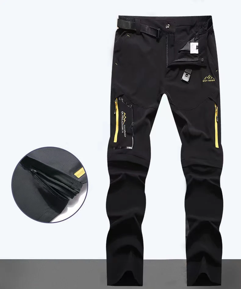 Pantalones finos elásticos de verano para hombre, SoftShell, impermeables para exteriores, Camping, senderismo, pesca, ciclismo, escalada, pantalones desmontables - imagen 3
