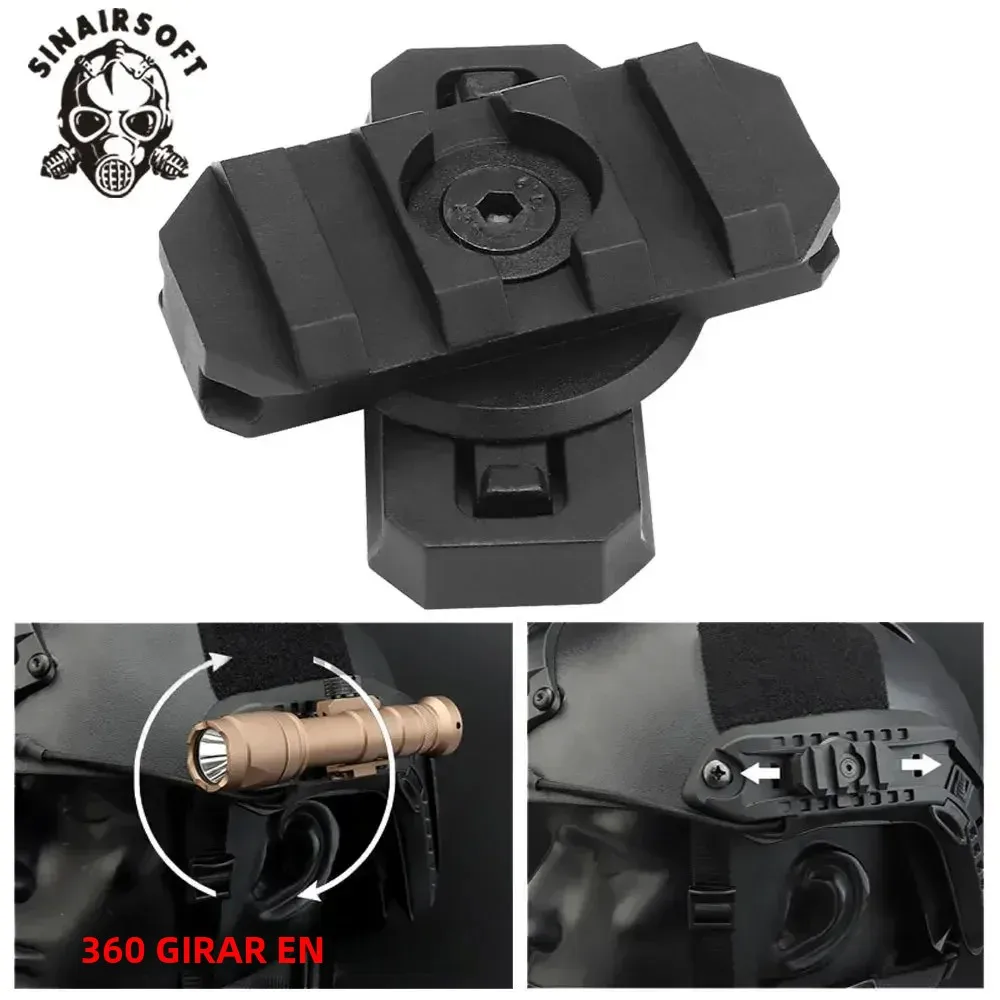 Adaptador de riel lateral para casco táctico, rotación de guía de arco ajustable de 360 grados para casco rápido Airsoft, Picatinny de 19mm, 2 uds. - imagen 3