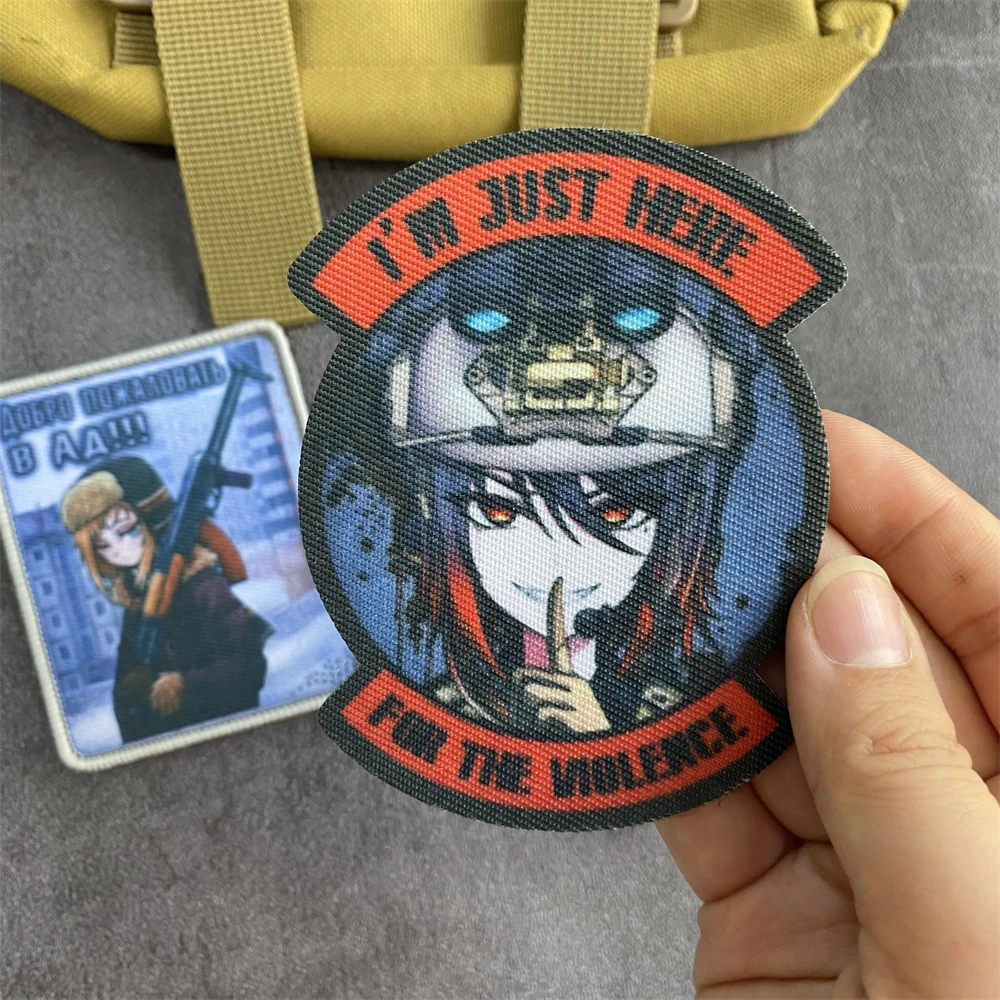 I'm Here for The Violence moral insignia, Parche de Anime, cheurón ruso, chica linda, emblema militar, pegatina impresa en mochila - imagen 2