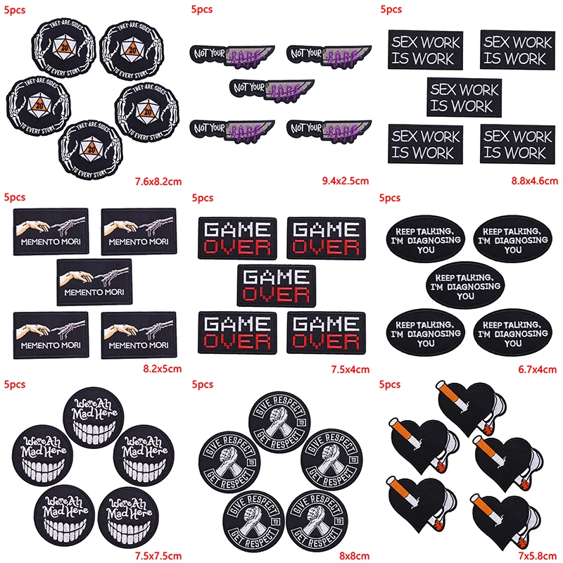 Lote de 5 unidades de parches Punk de Hip Hop, parches para planchar para ropa, parches bordados de calavera para ropa, decoración de mochila, insignias adhesivas DIY