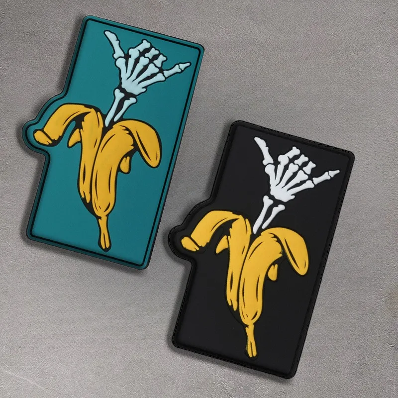 Divertidos parches tácticos de palma y calavera de plátano, insignia de moral de esqueleto de plátano, emblema creativo de gancho y bucle de PVC, accesorios para mochila táctica - imagen 2