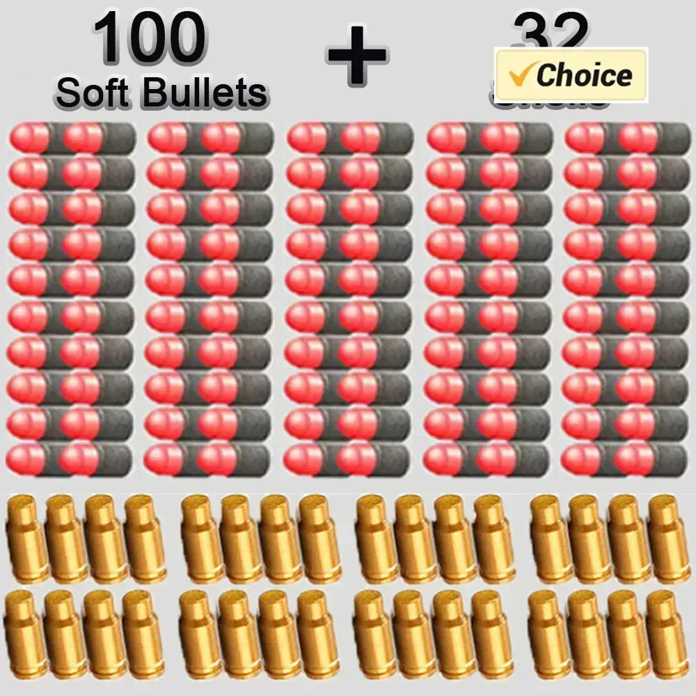 32 conchas y 100 balas suaves de EVA para pistola de juguete, juego de tiro Colt 1911, Paintballs para niños - imagen 3