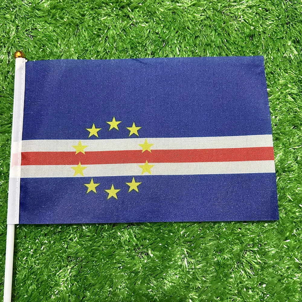 Bandera del cielo Capa Verde bandera de mano 10/20/50/100 Uds 21*14cm capa Verde banderas ondeantes de mano con poste de plástico para actividades decoración del hogar - imagen 4