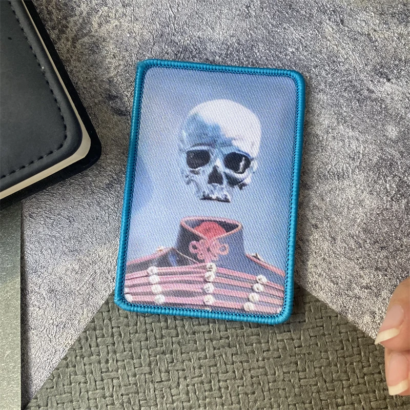 Insignia con estampado de moral de calavera azul, parche militar táctico personalizado, mochila para exteriores, accesorios para sombreros, pegatinas de gancho y bucle - imagen 3