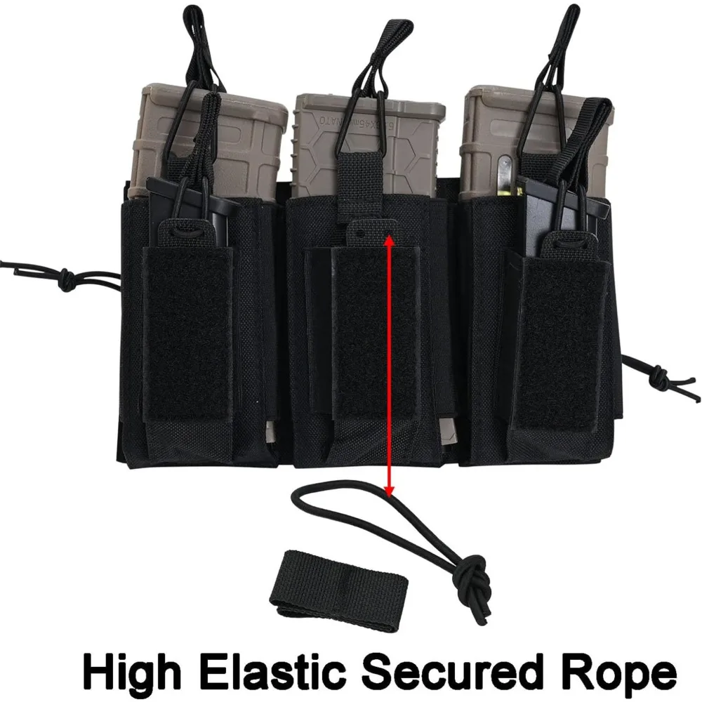 Bolsa de cargador Triple de 5,56 y 9mm, bolsa táctica Molle MAG, soporte de revista abierto, bolsa de pistola de Rifle 6 Mag para M4 M16 - imagen 5