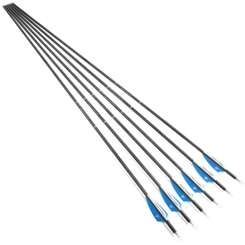 6/12pc flecha ID4.2mm 32 ''flechas de carbono puro SP400-1200 flecha de competición 2 "paleta L Pin Nock tiro con arco caza objetivo - imagen 4