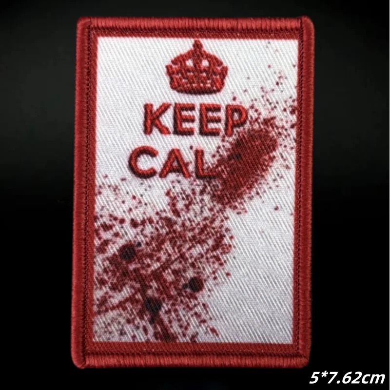 Parche táctico KEEP CALM Morale Boost Morale con manchas de sangre salpicadas, gancho para brazalete, insignia médica militar de la Segunda Guerra Mundial, pegatina para mochila - imagen 5