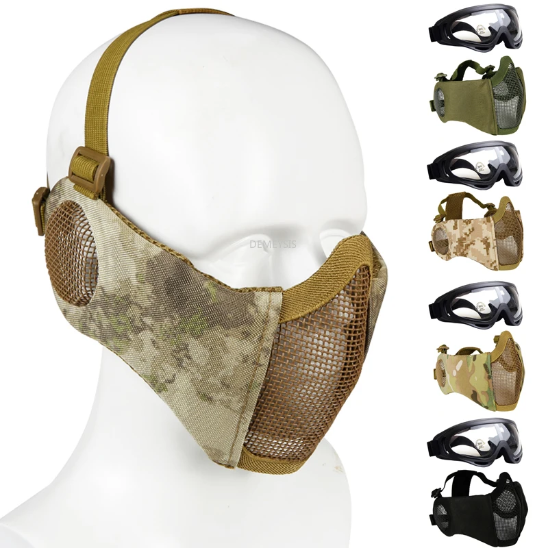 Máscara táctica de media cara Airsoft plegable de malla
