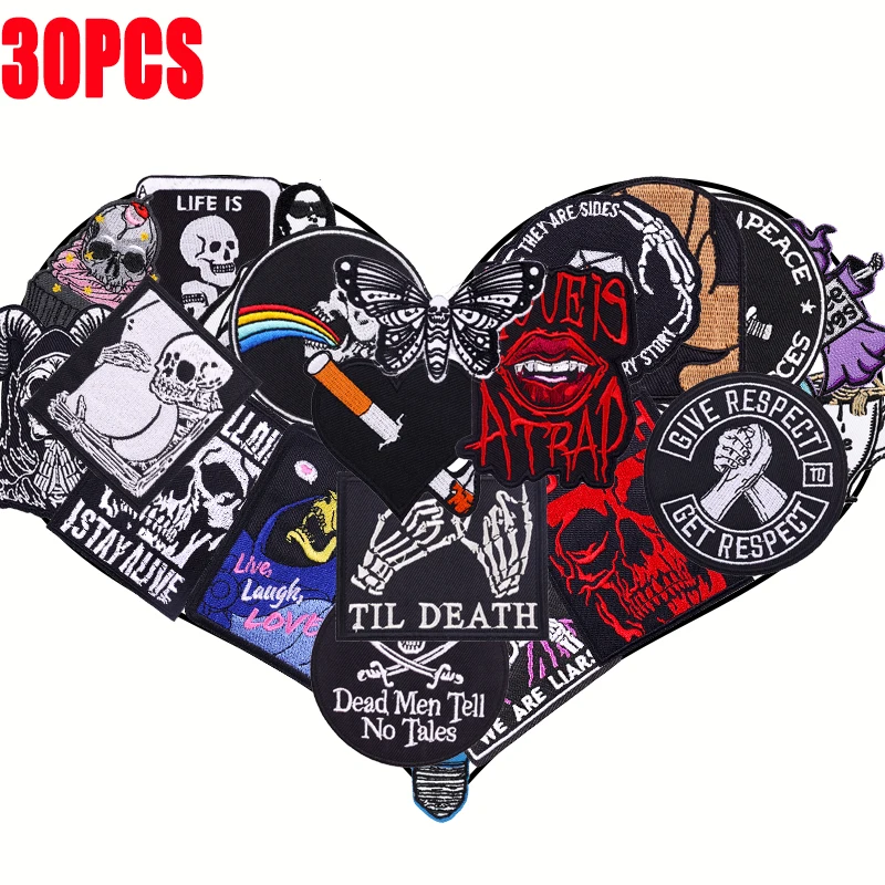 10/20/30/40/50 Uds. Parche Punk aleatorio de alta calidad parche bordado calavera de terror planchar en parches para ropa coser aplique adhesivo - imagen 5