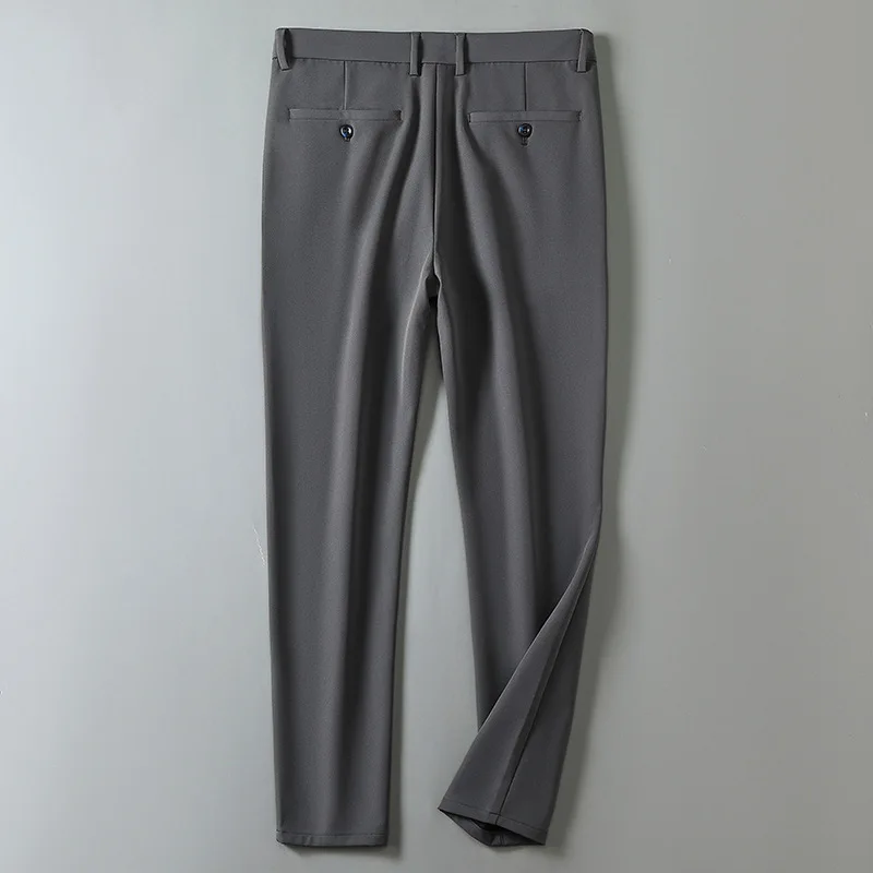 Pantalones informales de algodón para hombre, ropa ajustada, elástica, resistente a las arrugas, color sólido, moda de negocios - imagen 2