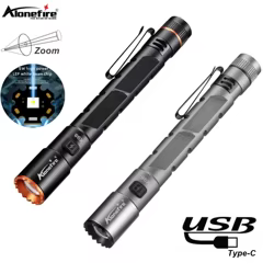 Alonefire Zoom Mini EDC linterna pluma recargable USB imán senderismo