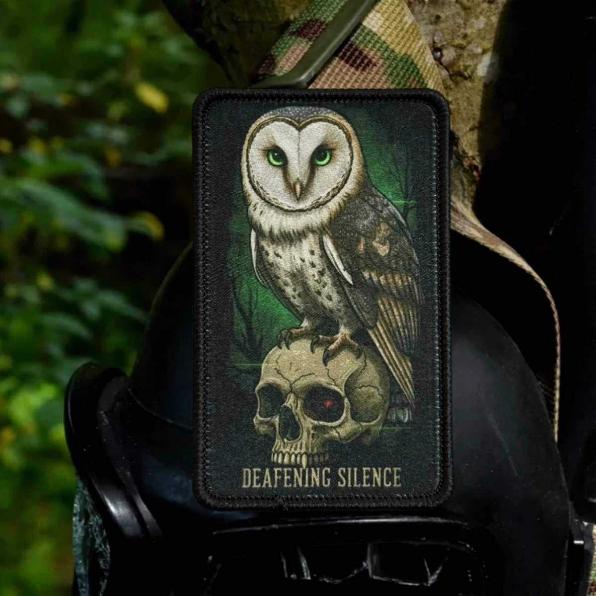 Parche táctico lechuza Barn Owl calavera silencio – gancho y bucle - imagen 4