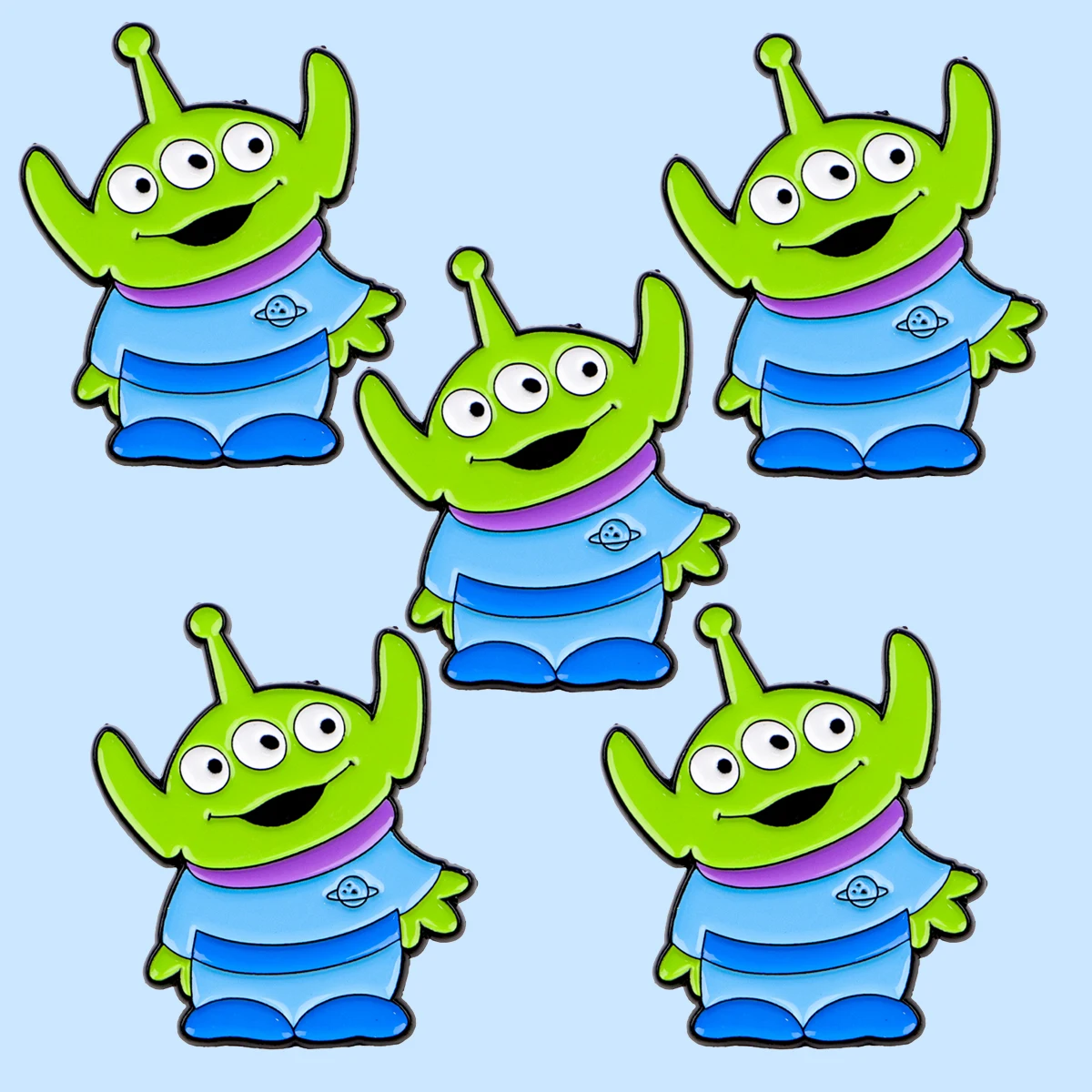 Pin esmaltado de alienígena verde para solapa, conjunto de broche divertido, decoración de ropa, alfileres de Metal, mochila, sombrero, insignia, accesorios, 5 uds.