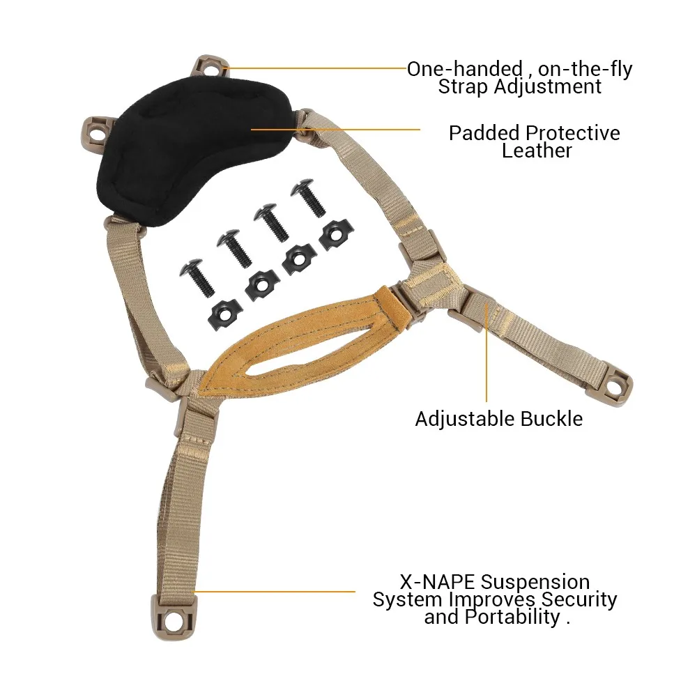 FMA-sistema de suspensión de correa de mentón táctico de 4 puntos, cordón de retención de casco x-nape para casco MICH ACH con pernos y tornillos - imagen 2