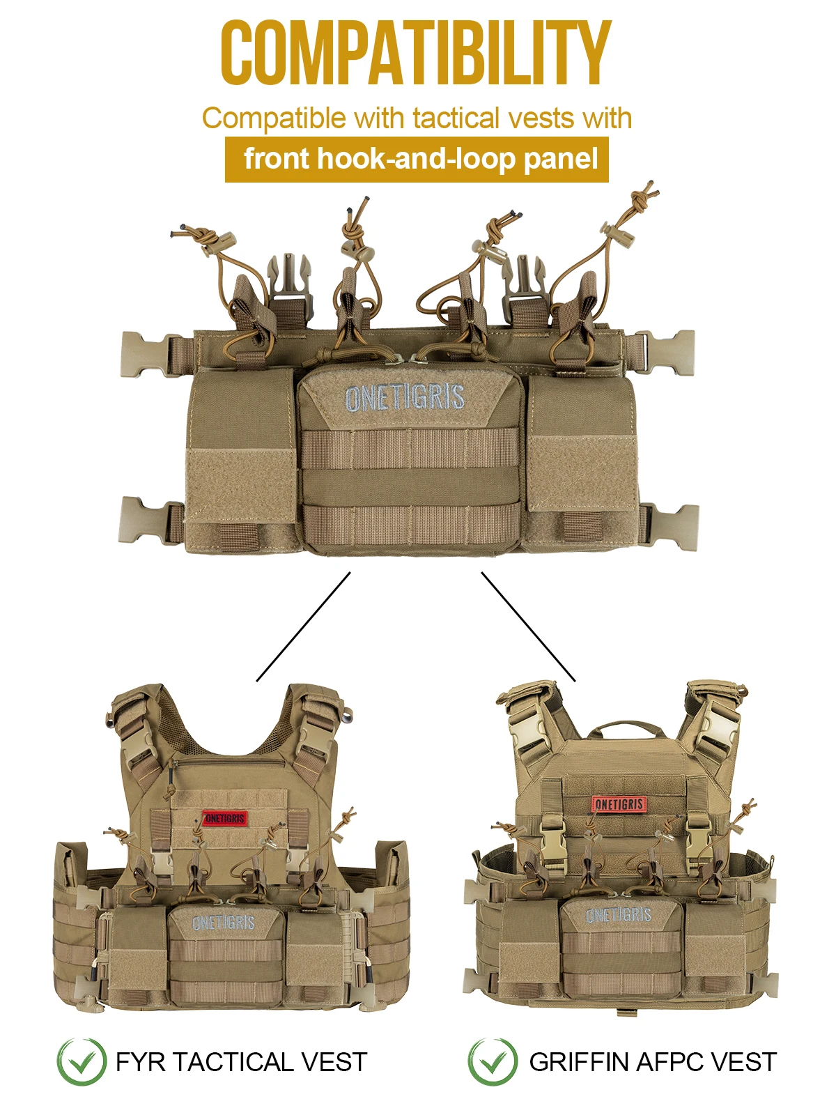 ONETIGRIS Chest Rig, MOLLE Airsoft Chest Rigs X HarnessTactical Chest Rig Dangler Pouch Admin Pouch para caza, tiro, senderismo - imagen 5