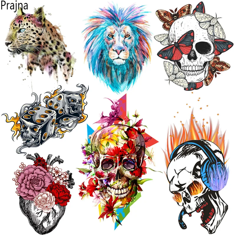Pegatinas térmicas Punk para ropa, calaveras de terror con corazón, parches para planchar, apliques de rayas para ropa, transferencia de calor - imagen 2