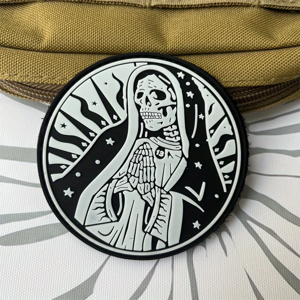 Parche táctico de Morale de Santa Muerte, pegatina decorativa para mochila al aire libre, parches de gancho y bucle de PVC para ropa - imagen 4