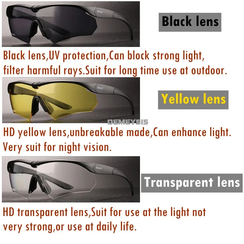 Juego de 3 lentes, gafas de tiro tácticas a prueba de viento y polvo, gafas protectoras de seguridad Milit Airsoft, gafas de sol deportivas para caza y senderismo - imagen 2