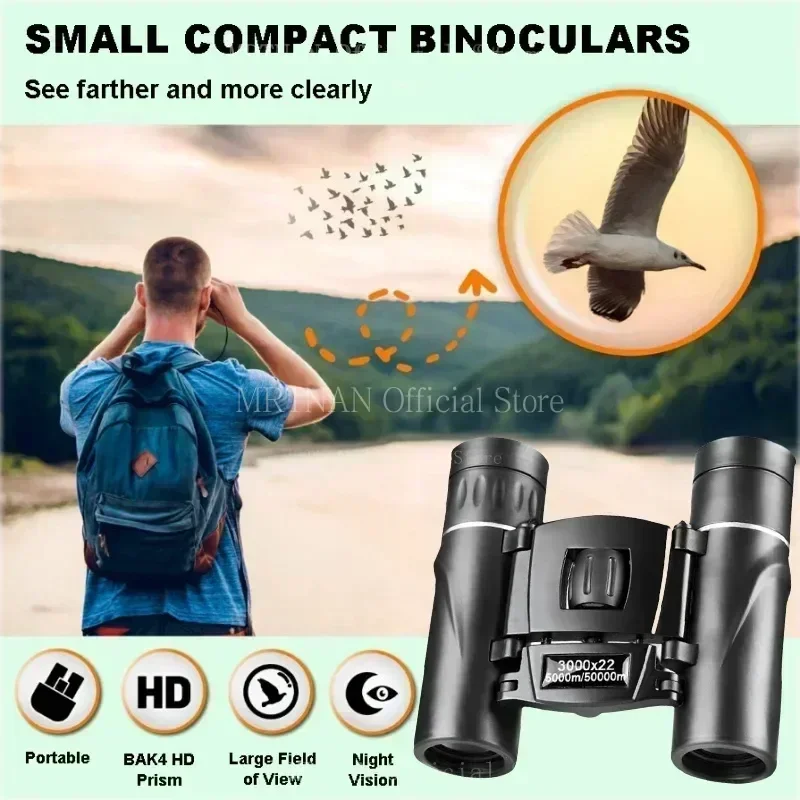 Binoculares potentes de 3000x22, Mini telescopio plegable de largo alcance de 50000M, óptica BAK4 FMC para Deportes de caza, viajes de acampada al aire libre - imagen 4