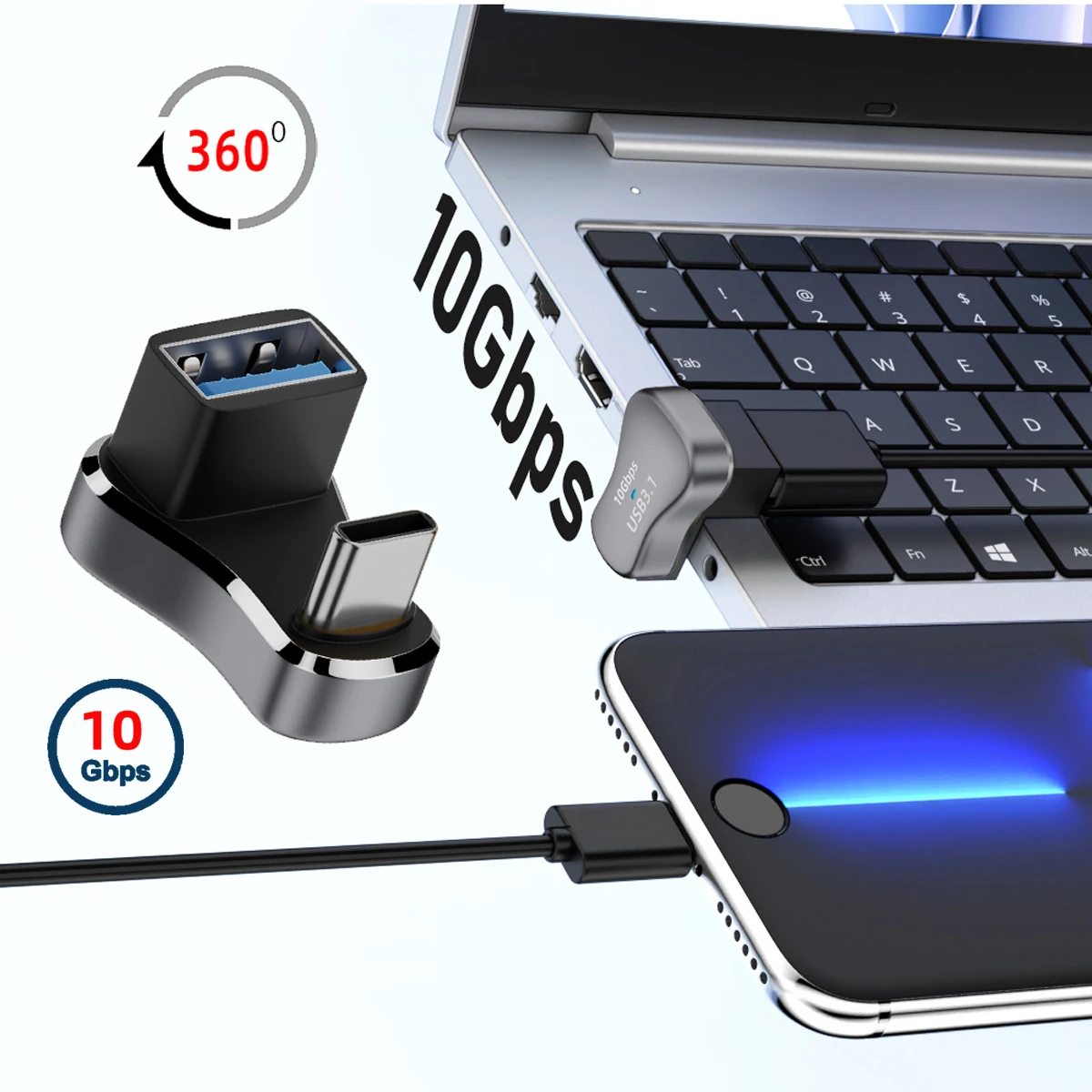 Adaptador de datos de alimentación USB 3,0 OTG tipo C macho a hembra, Compatible con cubierta de vapor opuesta en forma de U en ángulo trasero - imagen 5