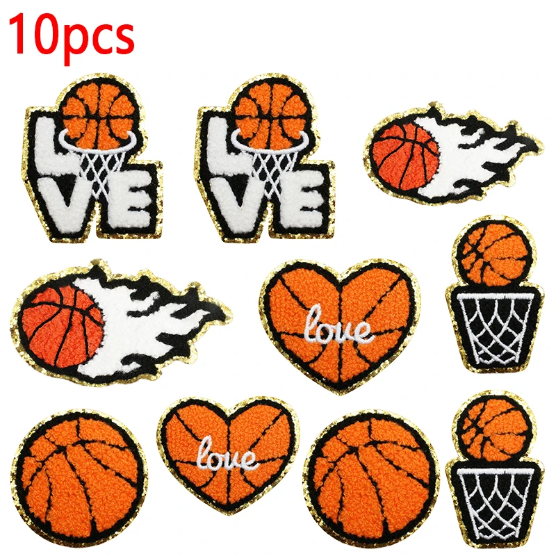 Parches para planchar de la serie de baloncesto, 10 Uds., venta al por mayor, para ropa, chaquetas, toalla DIY, parches bordados, chaquetas, pantalones vaqueros, mochila