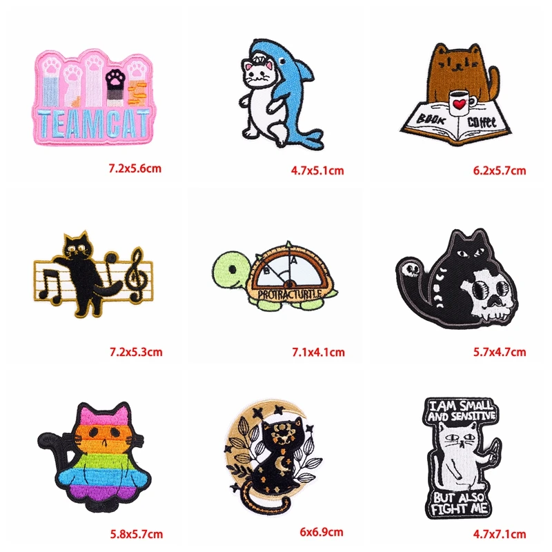 Parches bordados de animales/gatos para ropa, 10 piezas, apliques de costura para planchar en la ropa, Parche de dibujos animados para chaqueta, planchado DIY - imagen 3