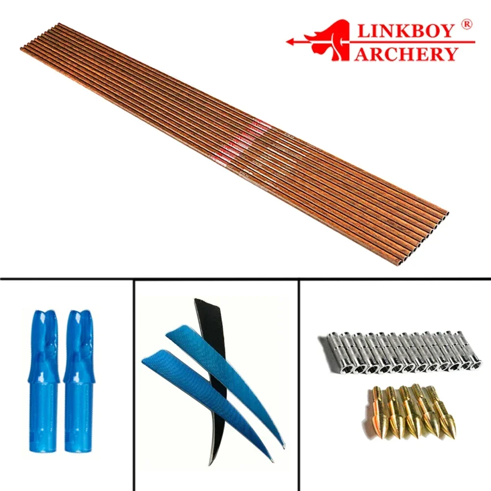 12 Uds. Ejes de flecha de carbono puro piel de madera Spine600 32 pulgadas 5 pulgadas pluma de pavo 75gr puntas compuesto arco tradicional tiro