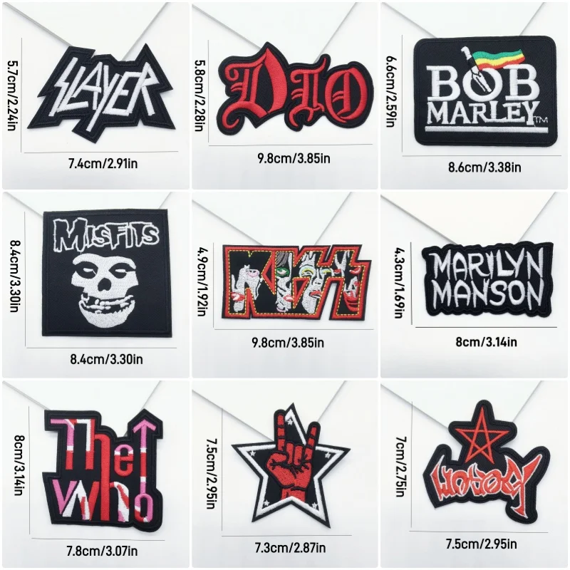 27 unids/lote de parches de banda de música Rock para ropa DIY, parches bordados para planchar para ropa, chaqueta, pantalones vaqueros, pegatinas, apliques de rayas - imagen 5