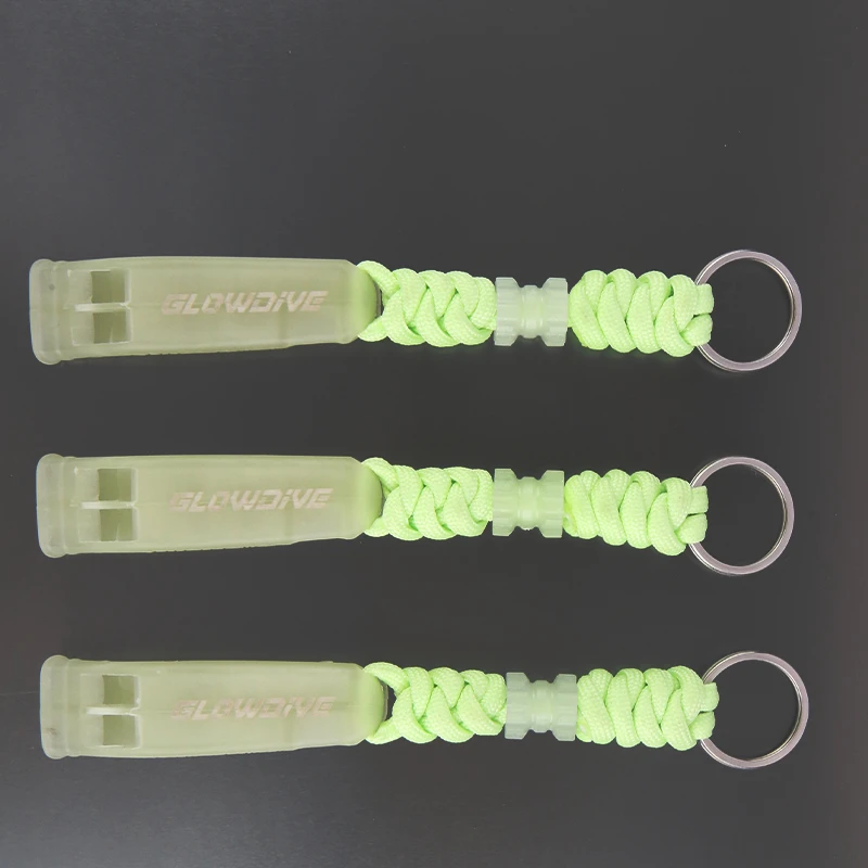 Silbato que brilla en la oscuridad, chaleco salvavidas de seguridad de emergencia para agua de decibelios ultraaltos, colgante de llavero con silbato de socorro BCD para buceo - imagen 3