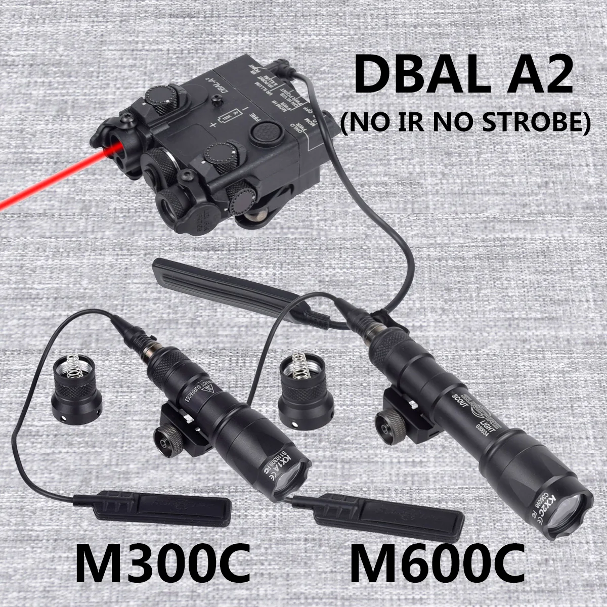 Dbal A2 linterna táctica M300 M600 dispositivo de puntería óptica de caza roja y verde accesorios Airsoft aptos para 20 MM PEQ15 NO IR NO STROBE - imagen 2
