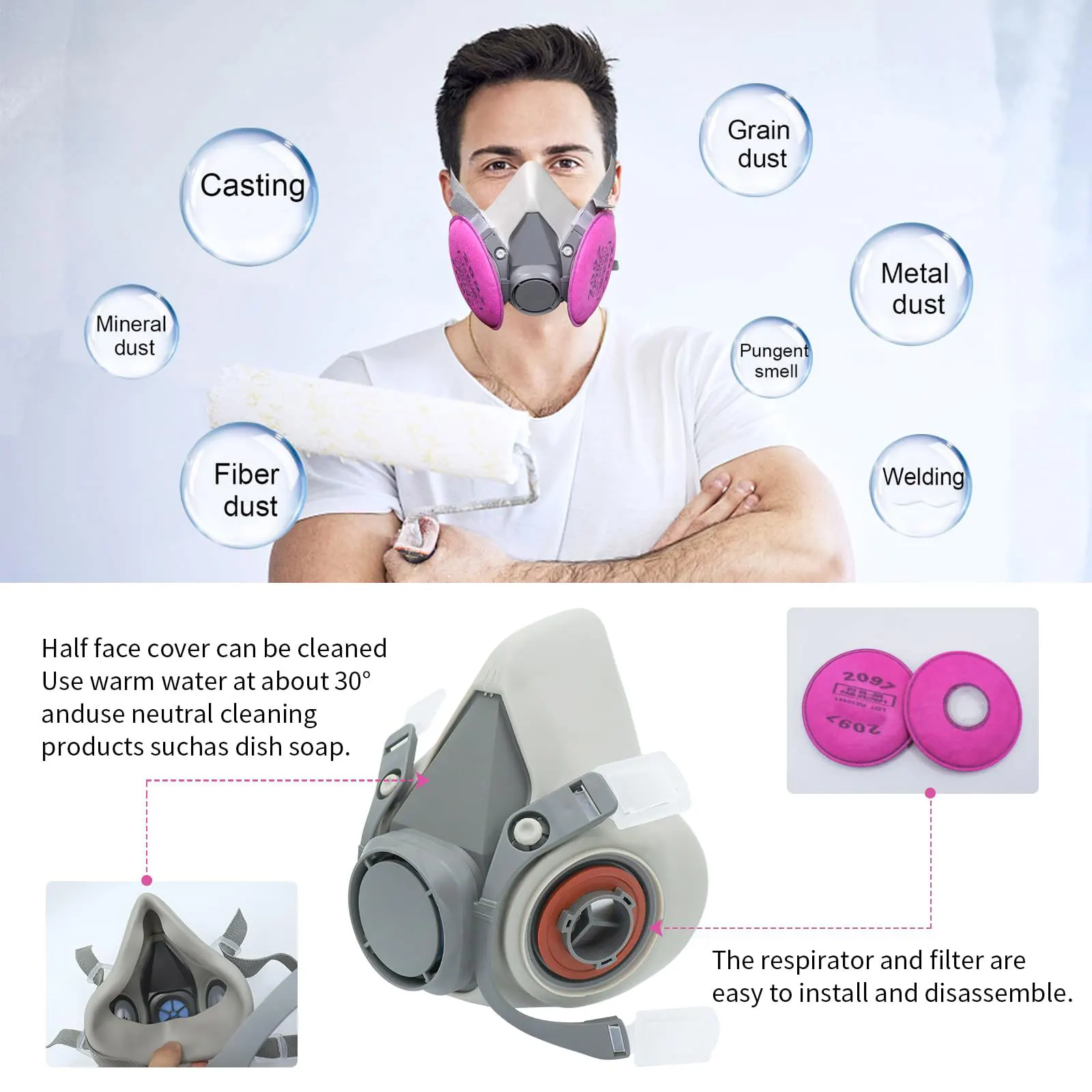 Máscara de gas antigás para vapores ácidos y polvo - imagen 4