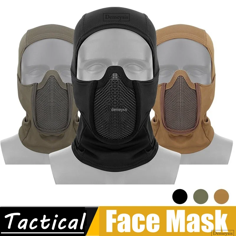 Pasamontañas táctico máscara de malla Airsoft Paintball protección facial completa capucha estilo Ninja máscara de Metal de acero diseño plegable
