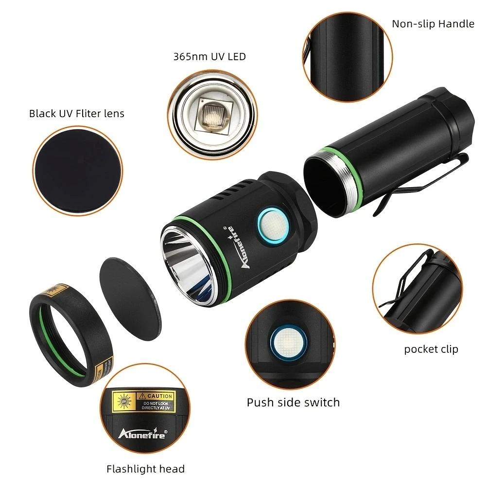Linterna de luz negra UV de alta potencia, 365nm, carga USB, curado de dinero, mineral, escorpión, manchas de mascotas, marcador de Tinea de gato, antorcha de detección - imagen 5