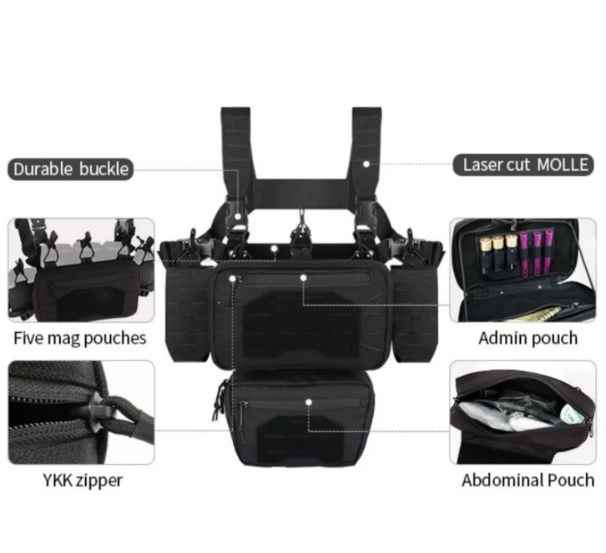 YAKEDA-Mini chaleco táctico para el pecho con bolsa para revistas, chaleco Modular Molle de corte láser desmontable ajustable - imagen 4