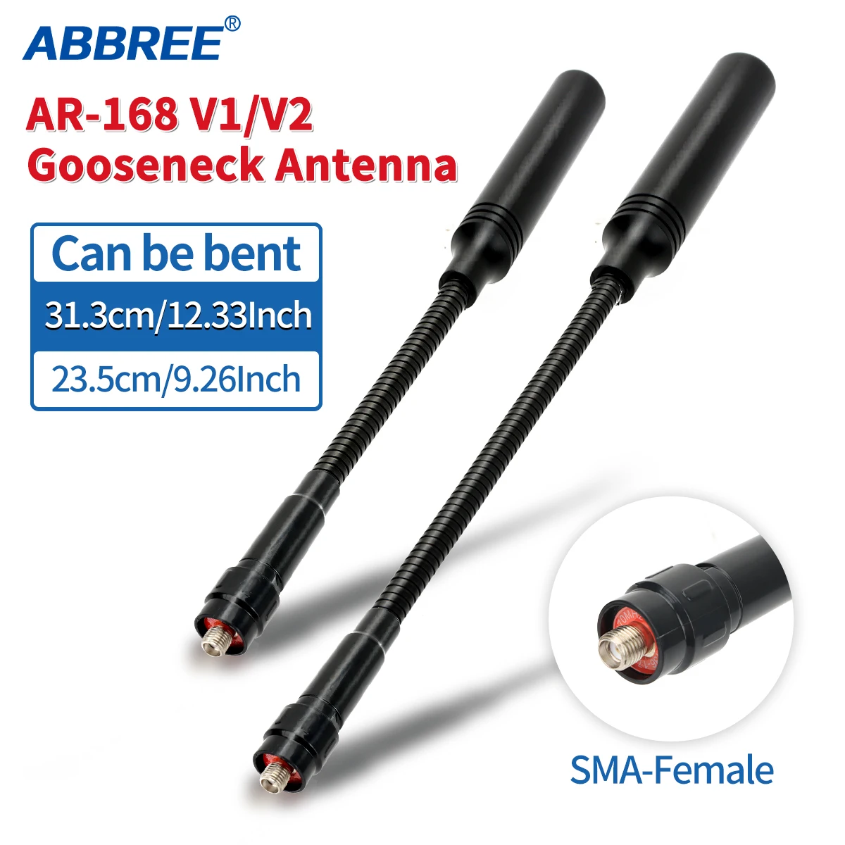 ABBREE AR-168 antena de cuello de cisne SMA-hembra de doble banda antena táctica de alta ganancia para Baofeng Walkie Talkie UV-5RH Quansheng UV K5