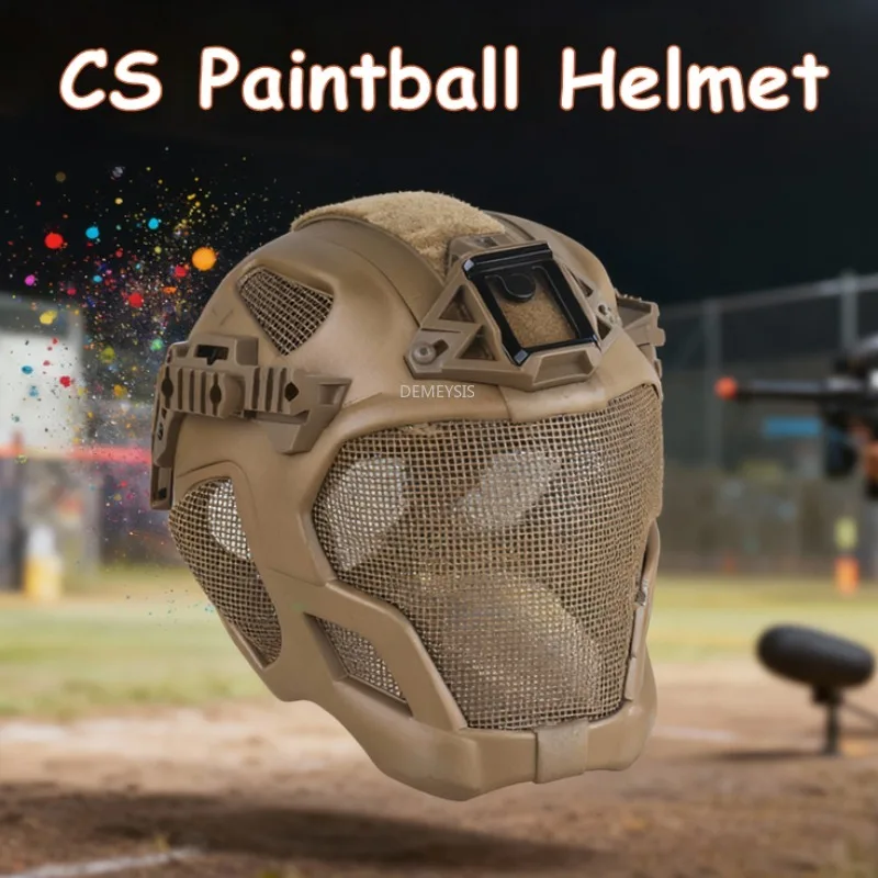 Casco táctico totalmente cubierto ajustable CS Airsoft Paintball cascos deportivos malla de acero máscara protectora de seguridad casco EVA