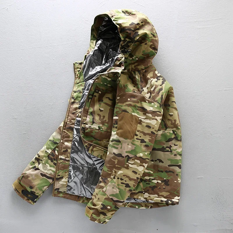 Chaqueta de algodón de camuflaje reflectante para hombre, abrigo de carga impermeable grueso de invierno, Abrigo acolchado de algodón táctico con capucha - imagen 2