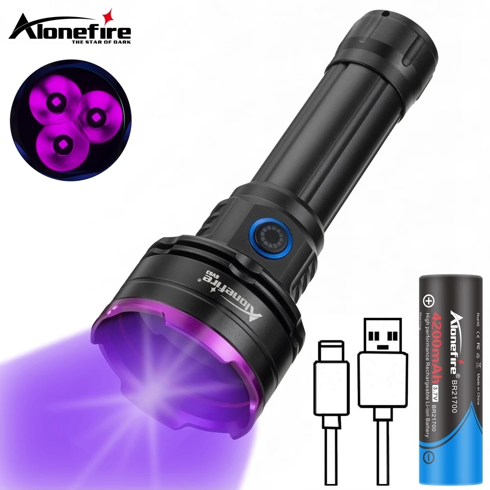 Linterna UV de 3 Led, 30W, 365nm/395nm, alta potencia, curado ultravioleta, escorpión, mineral de dinero, escorpión, gato, mascota, lámpara marcadora de manchas de orina