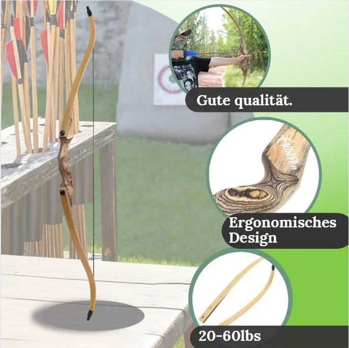 Kit de flecha de arco recurvo de 60 pulgadas, arco dividido de 20-60 libras, tiro con arco RH, caza, tiro, objetivo, núcleo de bambú, elevador de madera - imagen 3