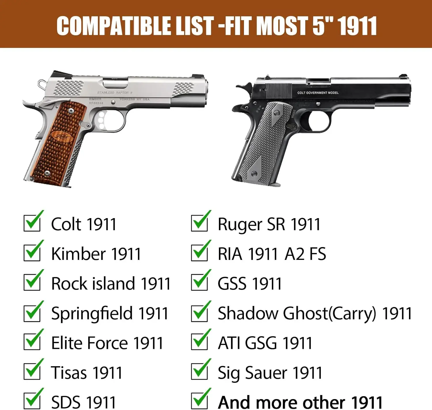 Solo para funda de 1911, 5", funda IWB Hydrid: Colt/Kimber/Tisas/S y W/Ruger/Sig/RIA, etc., retención |   Último comodidad |   Mano derecha - imagen 2