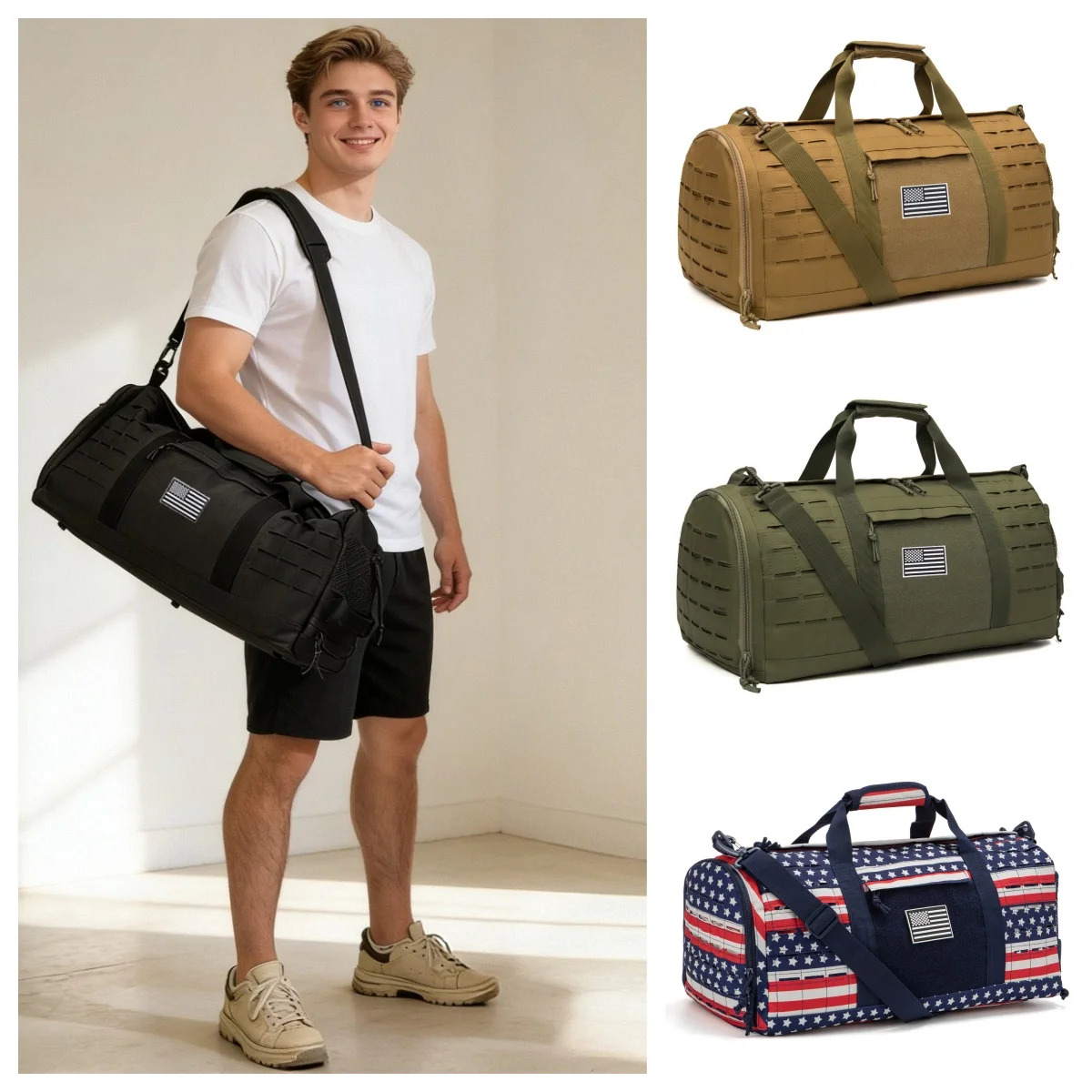 Bolsa táctica hombre con bolsillo para zapatillas – Gimnasio y viaje