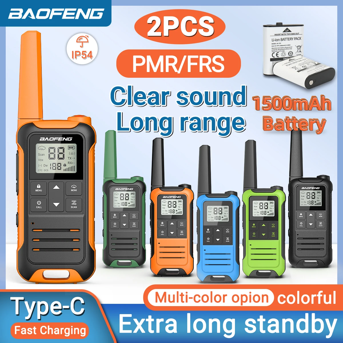 2 uds Baofeng F22 Mini Walkie Talkie PMR FRS de largo alcance recargable portátil niños Radio bidireccional tipo C cargador para viaje de Camping