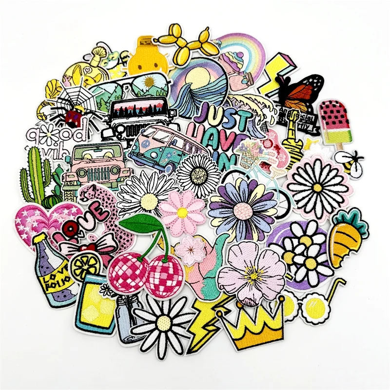 45 unids/lote, parches bordados de flores aleatorios, parches de aventura para planchar, apliques para ropa, parches de rayas DIY, pegatinas - imagen 5