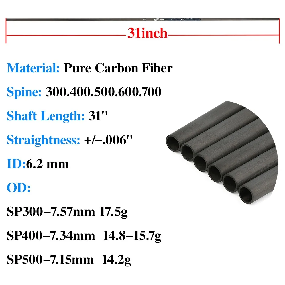 Flechas de carbono para tiro con arco, eje de fibra pura - imagen 2