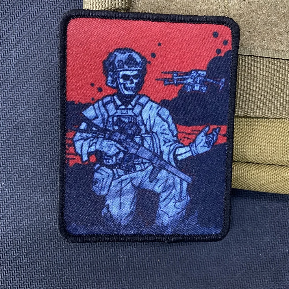 Parches de gancho y bucle con estampado de Chevron táctico de levantamiento ruso, insignia de moral de esqueleto, pegatinas de mochila de Lobo, brazalete Sexy para niña - imagen 5