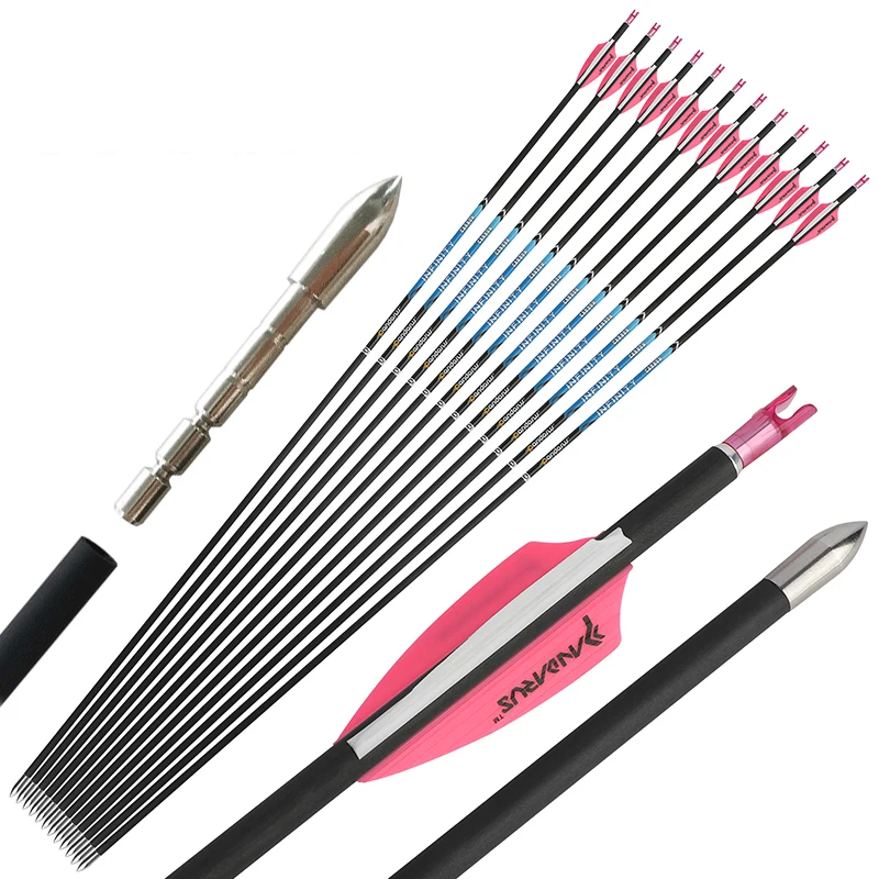 Flecha de carbono puro de 12 piezas, arco recurvo compuesto para tiro con arco de caza, id4.2 mm +/-0.003, PANDARUS Spine 400-1000 - imagen 5