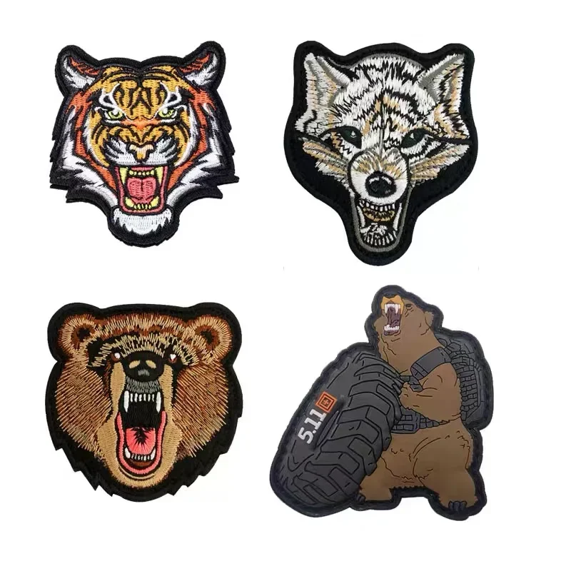 Parche táctico con gancho de tela bordado de oso, lobo, tigre, mochila, insignia de moral táctica, apliques para chaqueta, pantalones vaqueros, bolsa, sombrero