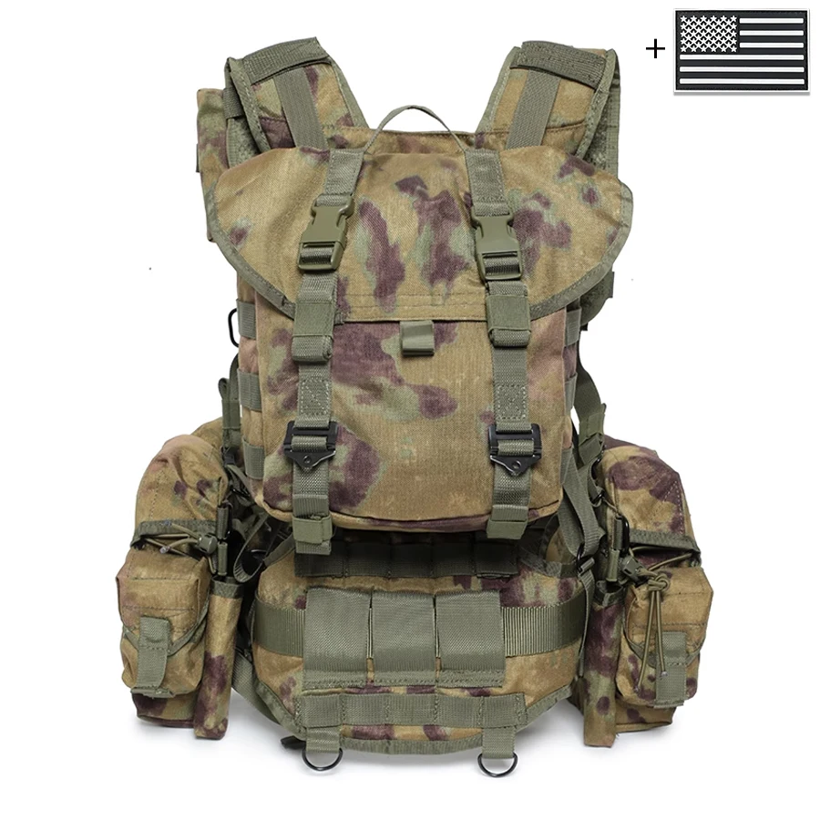 Camiseta sin mangas de camuflaje con sistema MOLLE, camiseta sin mangas con bolsillo para liberación rápida de equipo de caza al aire libre + parche de bandera de EE. UU. - imagen 3