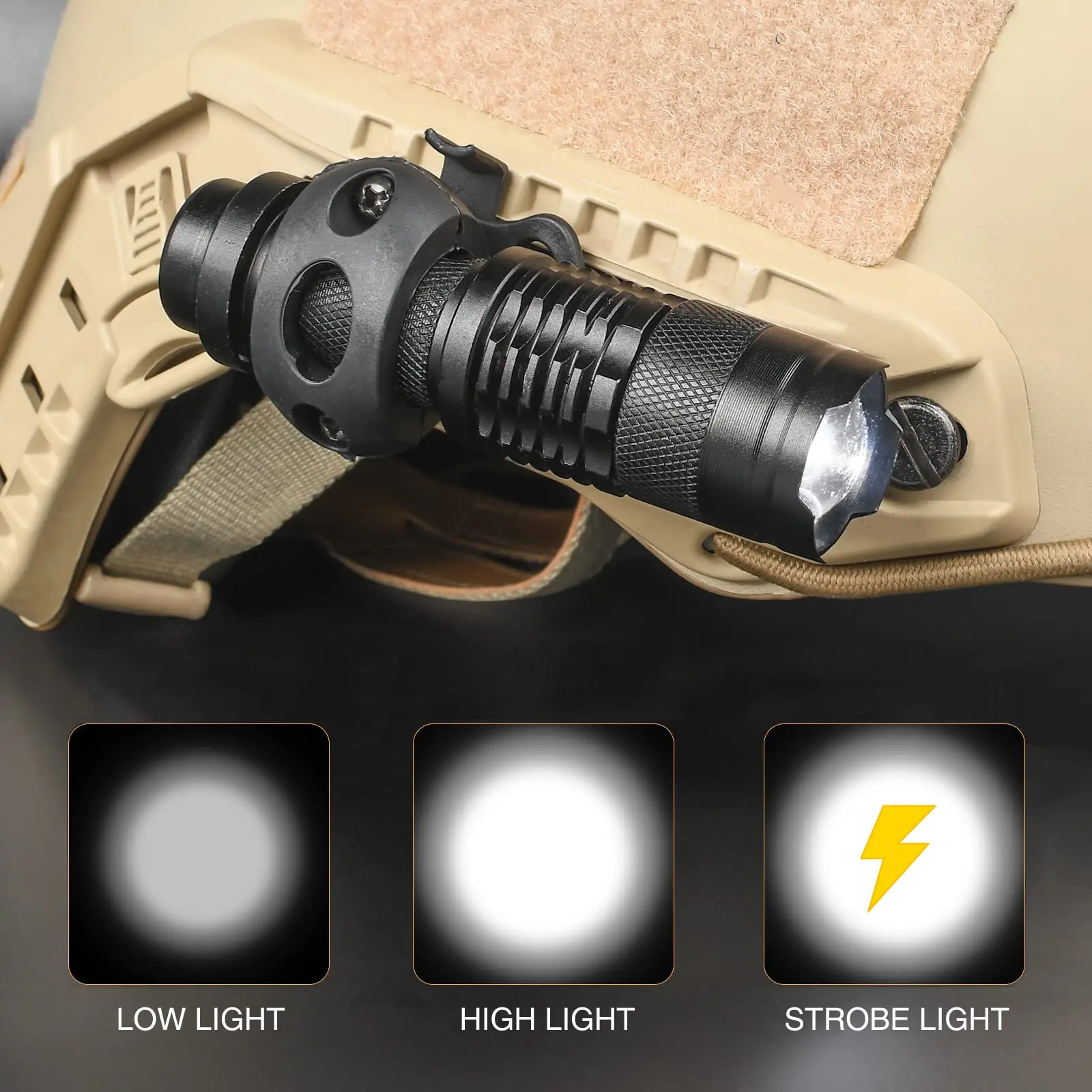 AQzxdc Luz para casco militar, mini linterna táctica con abrazadera con LED compacto montado en casco con riel de clip para casco rápido - imagen 2