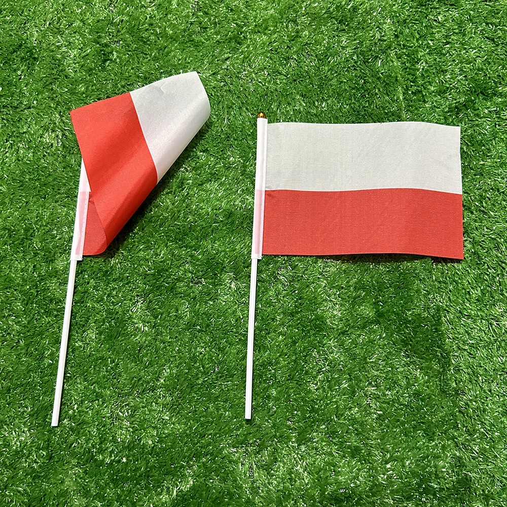 BANDERA SKY 21*14cm banderas ondeantes a mano de Polonia 10/20/50/100 Uds con poste de plástico para actividades deportivas decoración del hogar